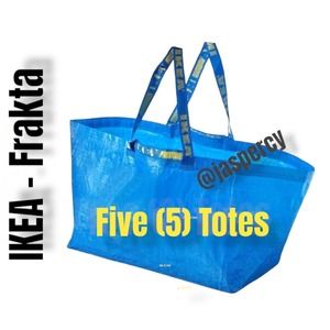 IKEA FRAKTA Five (5) Large Blue Reusable Shopping Bags Laundry Tote Eco Friendly